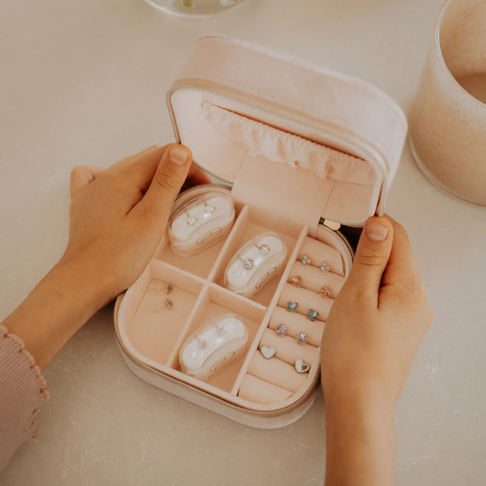 Smykkeskrin i velur | Oppbevaring av smykker med glidelås - Rosa