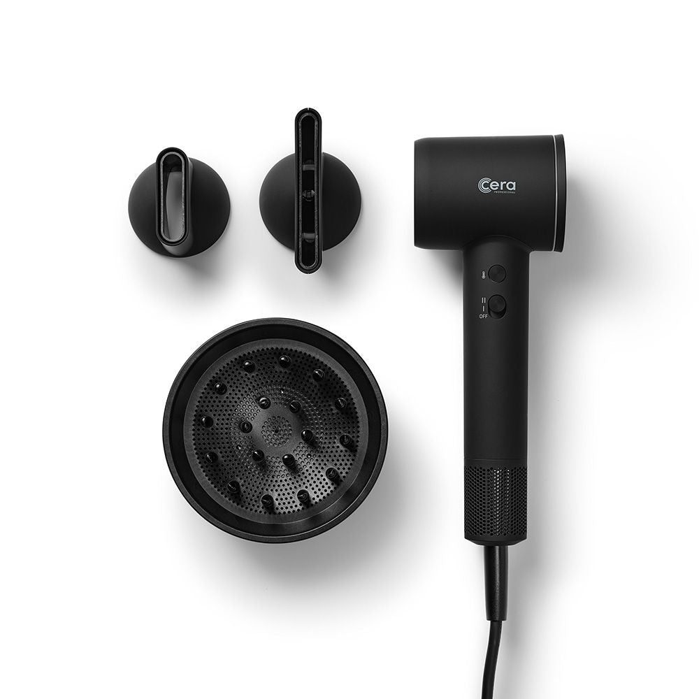 Cera Pro BLDC Føner 1600W | Profesjonell hårføner med lav vekt - Black